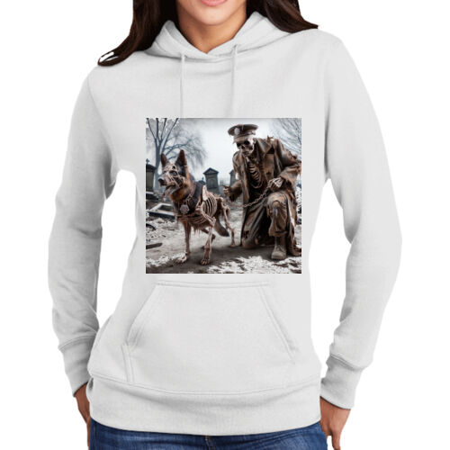 Officer Dog & Security Skeleton Ladies Pullover Hooded Sweatshirt Thumbnail