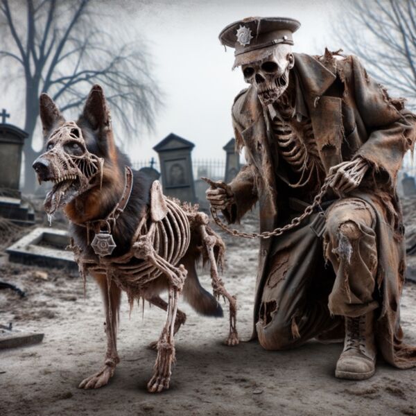 Officer Dog & Security Skeleton in Cemetary Thumbnail